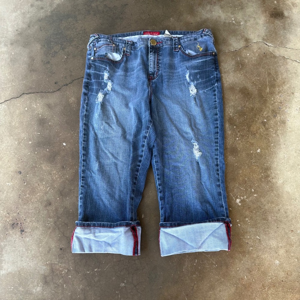 Baby Phat Capri Jeans Womens 20 Blue Excellent Distressed Cuffed Y2K Denim